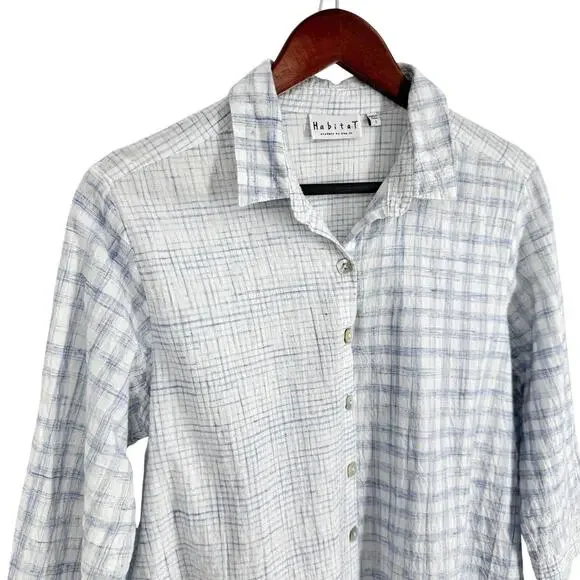 Habitat Sz Small Blue White Crinkle Fabric Wearable Art to Wear Blouse Shirt Top - Picture 3 of 7